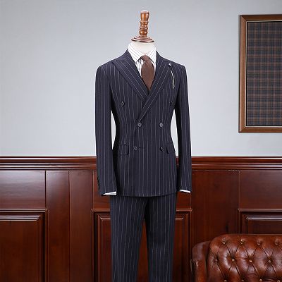 Ted Affordable Navy Blue Striped Slim Fit Bespoke Business Suit