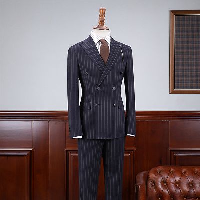 Ted Affordable Navy Blue Striped Slim Fit Bespoke Business Suit_2