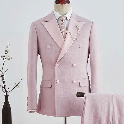 Bruce Fashion Pink Plaid Peaked Lapel Double Breasted Prom Suit_2