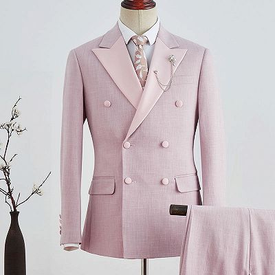 Bruce Fashion Pink Plaid Peaked Lapel Double Breasted Prom Suit