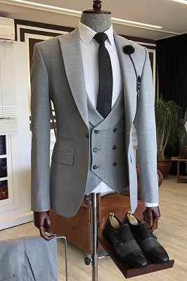 Clement Newest Gray Peaked Lapel One Button Bespoke Formal Business Suits For Men_1