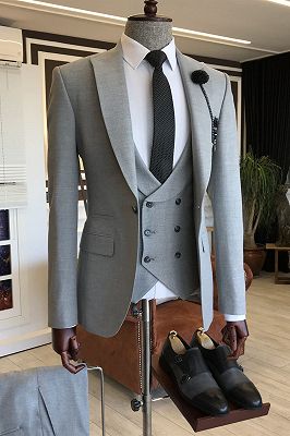 Clement Newest Gray Peaked Lapel One Button Bespoke Formal Business Suits For Men