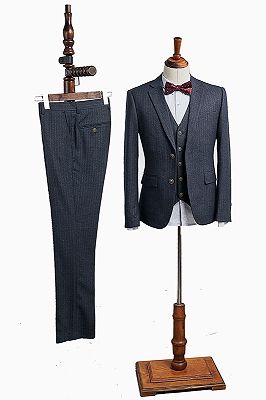 Caesar Trendy Dark Gray Striped 3 Pieces Slim Fit Custom Business Suit_1
