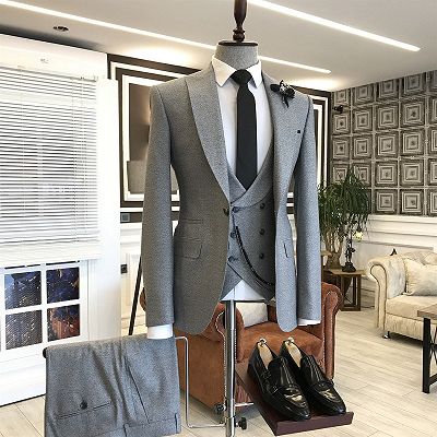 Franklin Trendy Gray Peaked Lapel One Button Bespoke Business Men Suits