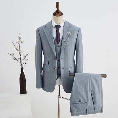 Cedric Formal Gray Striped 3 Pieces Notched Lapel Slim Fit Custom Business Suit