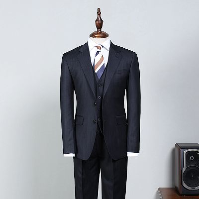 Hyman Hot Navy Blue Striped Slim Fit Tailored Business Suit_2