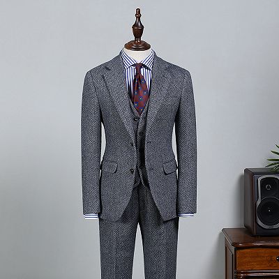Lambert Formal Dark Gray 3 Pieces Notched Lapel Slim Fit Business Suit_2