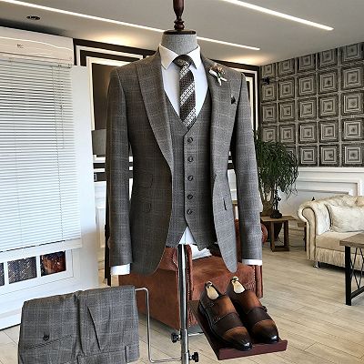 Felix Formal Small Plaid Peaked Lapel Bespoke Slim Fit Men Suits_2