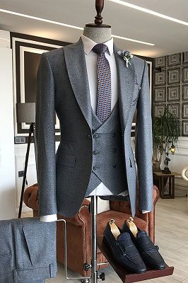 Dark Gray 3-Pieces Peaked Lapel One Button Formal Business Suits