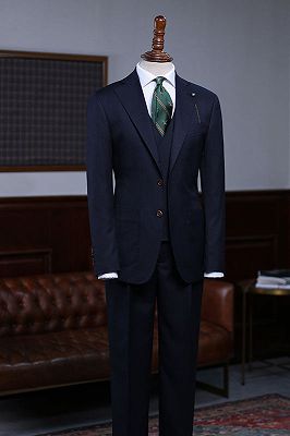 Arvin Modern Navy Blue Striped Slim Fit Bespoke Business Suit For Men_1