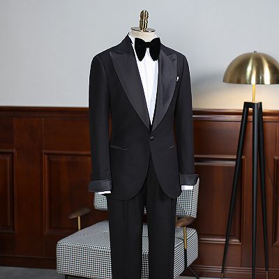 Alan Traditional All Black 2 Pieces Slim Fit Tailored Business Suit