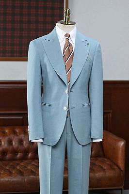 Angelo Affordable Blue 2 Pieces Peaked Lapel Slim Fit Tailored Suit_1