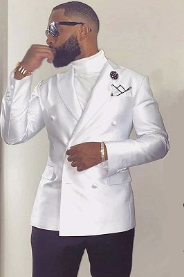 Addison White Peaked Lapel Double Breasted Wedding Groom Suits