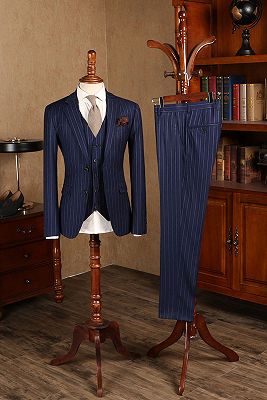 Baird Gorgeous Blue Striped 3 Pieces Slim Fit Formal Menswear_1