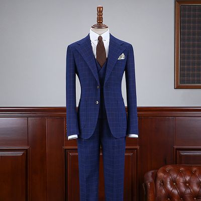 Abbott Modern Blue Plaid 3 Pieces Slim Fit Business Suit_2