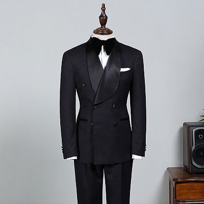 Solomon Classic All Black Double Breasted Bespoke Wedding Suit For Grooms