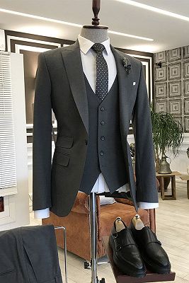 Lambert Formal Black 3-Pieces Peaked Lapel Best Business Men Suit_1