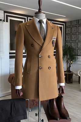 Henry Popular Camel Peaked Lapel Double Breasted Tailored Wool Coat For Business_1