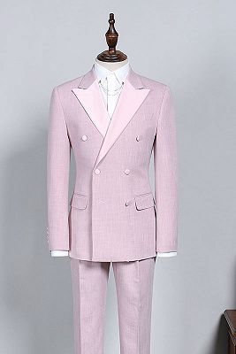 Ian New Arrival Pink Peaked Lapel Double Breasted Custom Prom Suit_1