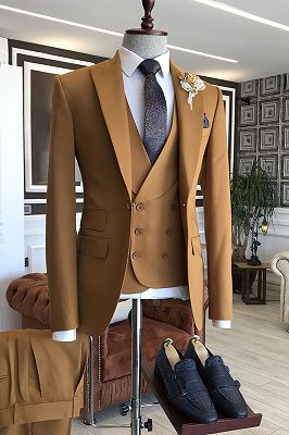 Ingram Fashion Camel 3-Pieces Peaked Lapel 2 Flaps Business Suits For Men