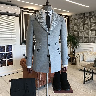 Alan Trendy Gray Knitted Shawl Lapel Bespoke Winter Blazer For Men