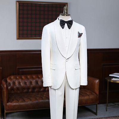 Alva Classic White 2 Pieces Slim Fit Custom Wedding Suit For Grooms