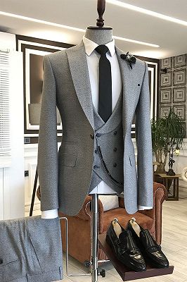Franklin Trendy Gray Peaked Lapel One Button Bespoke Business Men Suits_1
