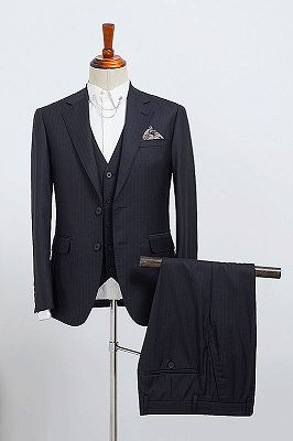 Benson Modern Navy Blue Striped 3 Pieces Slim Fit Bespoke Business Suit