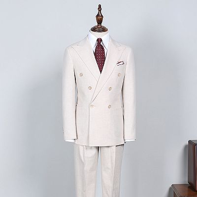 Milo Simple White Peaked Lapel Double Breasted Bespoke Business Suit