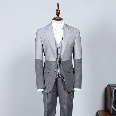 Nathan Trendy Gray 3 Pieces Notched Lapel Slim Fit Suit For Business_2