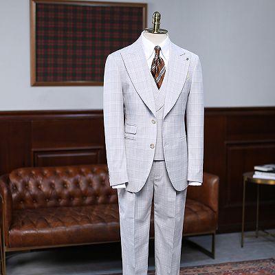 Adair Simple White Plaid Peaked Lapel Slim Fit Custom Suit_2