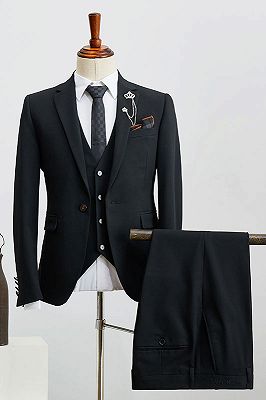 Berg Traditional All Black 3 Pieces Notched Lapel Business Suit For Men_1