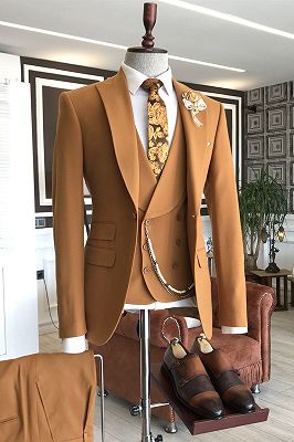 Jacob Stylish Orange Peaked Lapel Double Breasted Waistcoat Tailored Prom Suits For Men_1