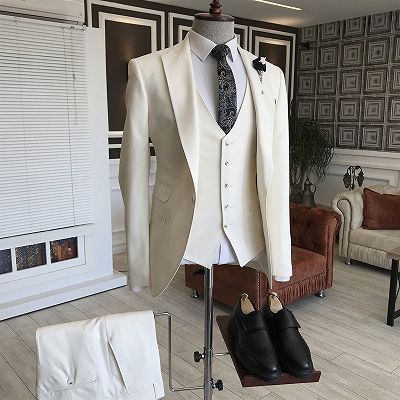 Mark New Arrival All White Peaked Lapel Slim Fit Business Suits For Men_2