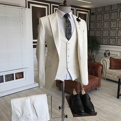 Mark New Arrival All White Peaked Lapel Slim Fit Business Suits For Men