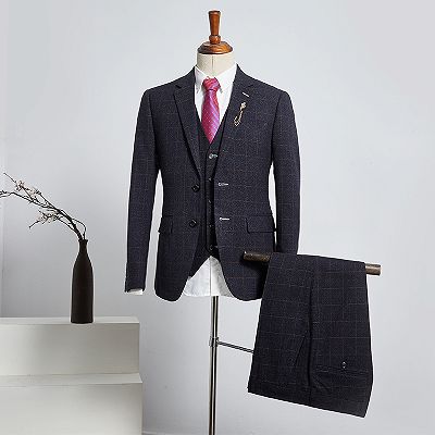 Benedict Formal Black Plaid Slim Fit Custom Business Suit For Men_2