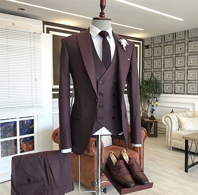 Hale New Burgundy One Button 3-Pieces Tailored Suits For Business_2