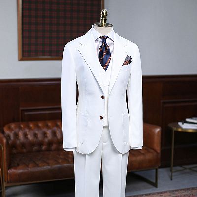 August Stylish White 3 Pieces Slim Fit Custom Business Suit