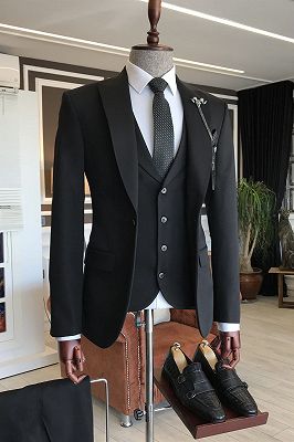 Baldwin All Black 3-Pieces Peaked Lapel Business Suits For Men