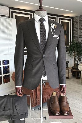 Michael Latest Dark Brown Peaked Lapel Slim Fit Men Suits For Business_1