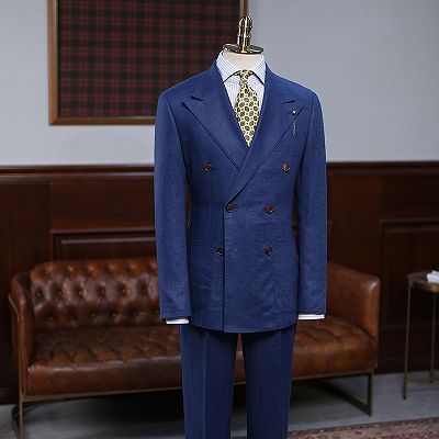 Asa Trendy Blue Peaked Lapel Double Breasted Tailored Formal Menswear