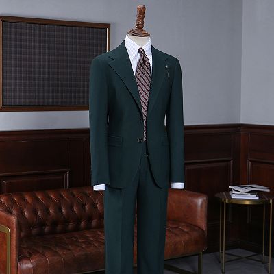 Page Fashion Dark Green Notched Lapel Slim Fit Tailored Business Suit_2