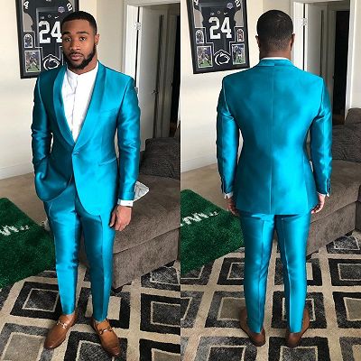 Sparkly Blue Shawl Lapel One Button Slim Fit Men Suits for Prom_2