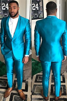 Sparkly Blue Shawl Lapel One Button Slim Fit Men Suits for Prom_1
