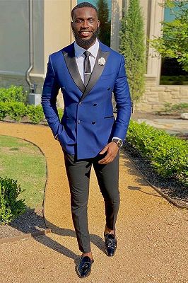 Modern Ethan Royal Blue Peaked Lapel Double Breasted Prom Suits