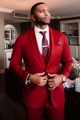 Alexander Red Three Pieces Stylish Velvet Peaked Lapel Men Suits_1