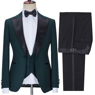 Three Pieces Fashion Slim Fit Bespoke Prom Men Suits with Black Lapel_3