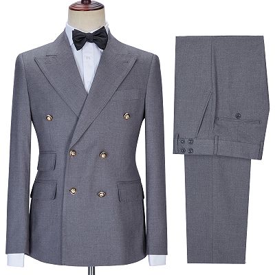 Latest Design Gray Double Breasted Chic Slim Fit Men Suits for Business_3