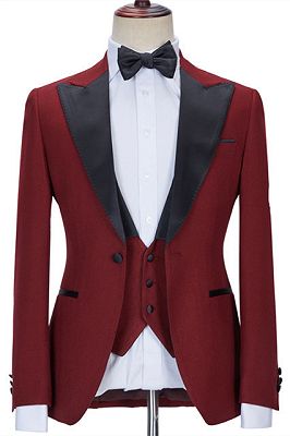 Stylish Red Three Pieces Best Fitted Peaked Lapel Prom Suits