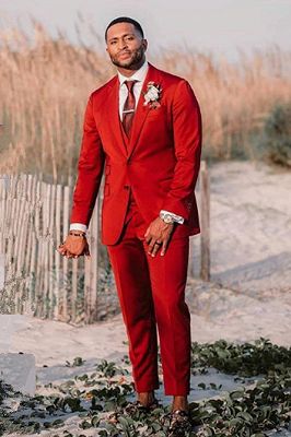 Alexander Red Three Pieces Stylish Velvet Peaked Lapel Men Suits